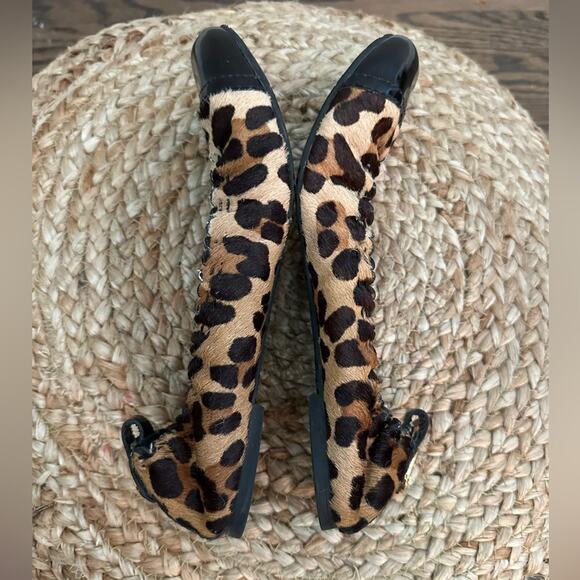Tory Burch Abbey Leopard Print Calf Hair Patent Cap Toe Ballet Flats Size 7 M - Picture 3 of 15